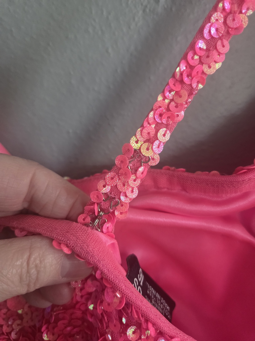 One-Shoulder Hot Pink Sequin Cocktail Dress - Picture 3 of 5